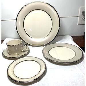 Lenox 5 Pc IVORY FROST Platinum Trim Fine China Dinnerware